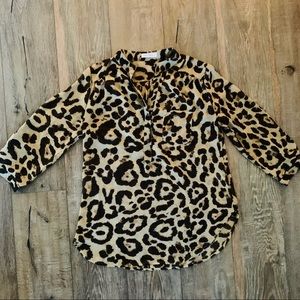 Lac Bleu Animal Print 3/4 Button Down blouse M